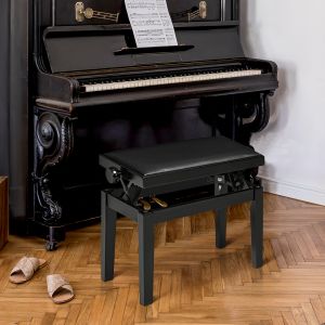 Banqueta de piano ajustable en altura de pu y madera negra 63x33x45-56cm