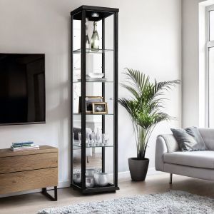 K-möbel vitrina cristal en negro (176x37x33 cm) con espejo y LED