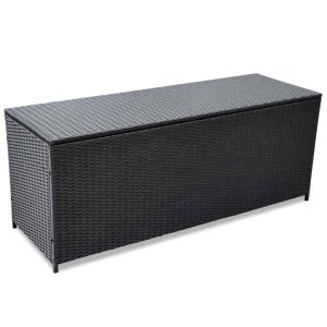 vidaXL caja de almacenaje de jardín ratán sintético negro 150x50x60 cm