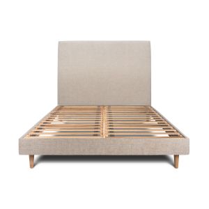 Cama de 135x190 cm con cabecero tapizado - tejido lienzo mate - beige marró