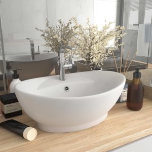 Lavabo lujoso con rebosadero  cerámica blanco mate 58,5x39 cm es7812