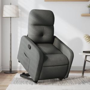 Sillón reclinable elevable de tela gris oscuro qweo6130