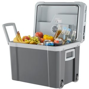 Nevera de plástico portátil, eléctrica, calentador, 35l, asas y ruedas,gris