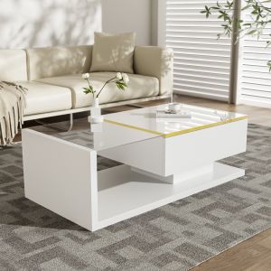 Mesa de centro con LED vidrio blanco 32,5x100x50cm