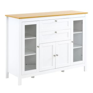 Aparador de cocina 120x40x90 cm mdf, vidrio templado color blanco Homcom