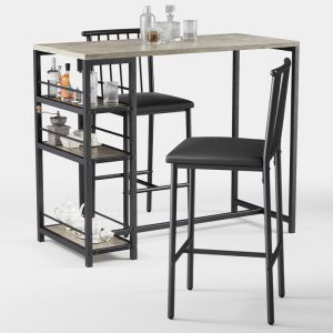 Mesa alta gris - 2 taburetes - 91 x 50 x 91 cm