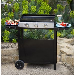 Plancha de gas mérida 3 quemadores 6kw + carrito
