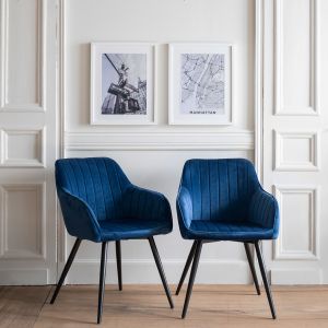 Pack de 2 sillas de terciopelo azul bertille