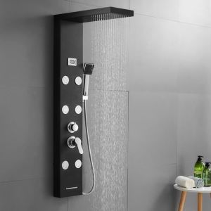Auralum columna de ducha de hidromasaje negra pantalla lcd indicador de tem
