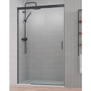 Mampara ducha frontal 3 cristales | negro 145 cm (adaptable 140,1-145cm)