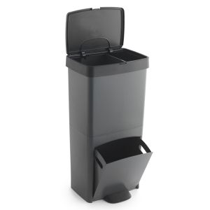 Wellhome cubo de basura negro - 70l con 2compartimentos + papelera residuos