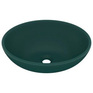 vidaXL lavabo de lujo ovalado cerámica verde oscuro mate 40x33 cm