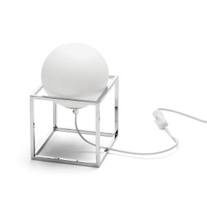 Lámpara mesa metálica cromo bola cristal blanco mate