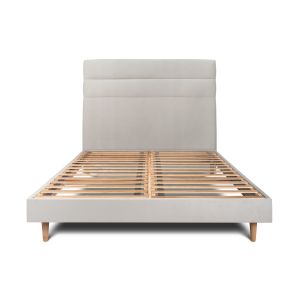 Cama de 135x190 cm con cabecero de línea - tejido de terciopelo - gris clar