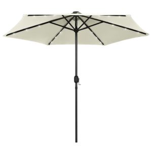 Sombrilla de jardín luces LED palo aluminio blanco arena 270 cm eerf8458