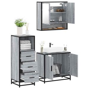 Set de muebles de baño 3 pzas madera contrachapada gris sonoma esb7357
