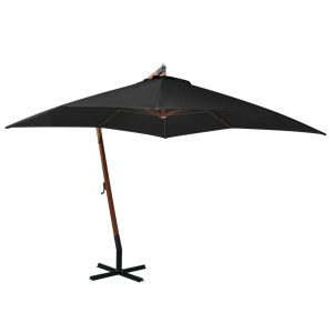 vidaXL sombrilla de jardín colgante con palo madera abeto negro 3x3 m