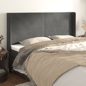 Cabecero con orejas de terciopelo gris oscuro 183x16x118/128 cm eso6040
