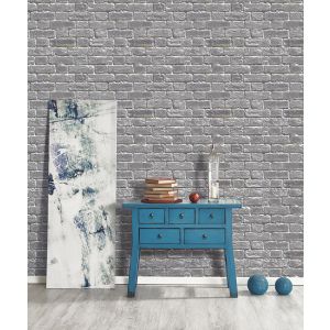 Papel pintado texturizado tnt pared de ladrillos efecto metálico gris y oro