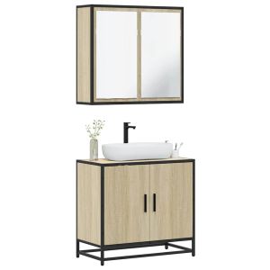 Set de muebles de baño 2 pzas madera contrachapada roble sonoma esb8389