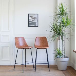 Pack de 2 taburetes de bar vintage naranja cognac de 65cm de altura lucien
