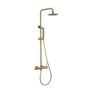 Columna de ducha extensible, monomando, rociador extraplano  oro cepillado