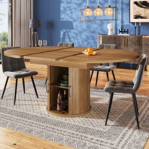 Mesa de comedor extensible redonda mdf nogal 76,8x118x118cm