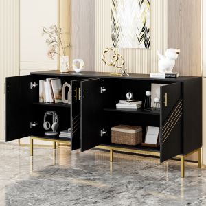 Aparador para salón comedor recibidor 4 puertas negro 80,5x160x40cm
