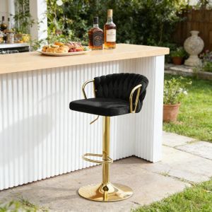 Taburete de bar terciopelo negro ajustable con reposabrazos