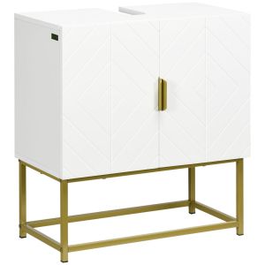 Armario de baño 60x30x65 cm mdf, acero color blanco kleankin, hogar - baño