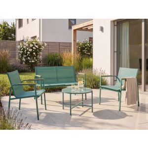 Conjunto de jardín con mesa 4 plazas LEDro metal verde