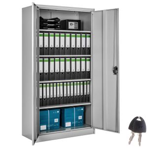 Armario archivador de acero con 5 estantes, 40x80x180 cm, gris
