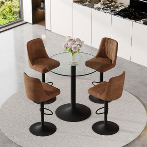 Mesa alta redonda con 4 taburetes giratorios marrón negro 92x89x89cm