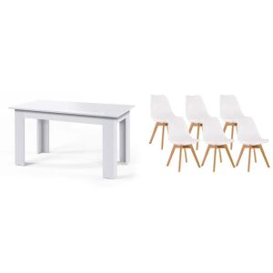 Pack mesa fija de comedor o cocina blanco + 6 sillas nordic blanco