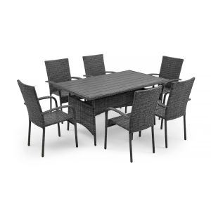 Mesa de comedor + 6 sillas en ratan pe. Muebles de jardin y terraza, ratan