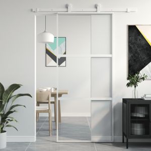 Puerta corredera vidrio templado y aluminio blanca 90x205 cm esxt5469