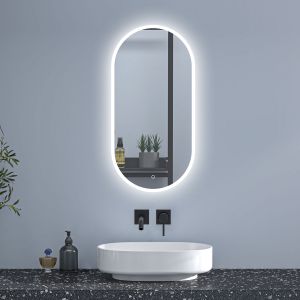 Espejo de baño LED 500 x 1000 mm, ovalado, antivaho, luminosidad regulable