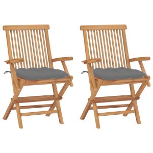 vidaXL sillas de jardín 2 uds madera teca con cojines grises