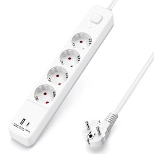 Aigostar regleta alargador 4 enchufes, cable 1,5m, interruptor usb+type c