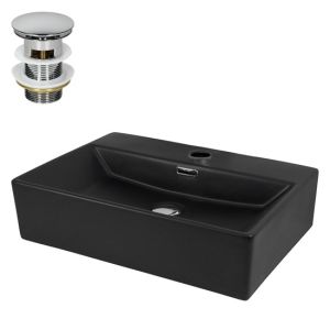 Lavabo cerámico rectangular con juego de drenaje cromado 515x365x130 mm