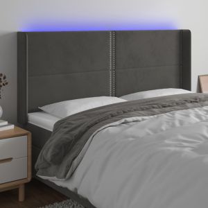 Cabecero con LED de terciopelo gris oscuro 183x16x118/128 cm eso7305