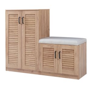 Mueble zapatero løten + banco 18 pares 97x120x36 cm - roble [en.casa]