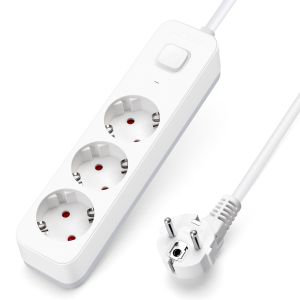Aigostar regleta 3 enchufes, alargador 1.5m con interruptor, blanco