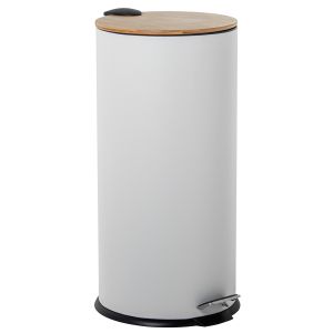 Papelera acero inoxidable 27l. Con pedal tapa madera blanca