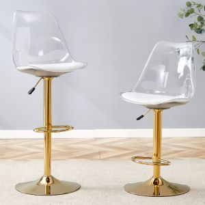 Taburete de bar metal plástico dorado transparente set 2 ajustable