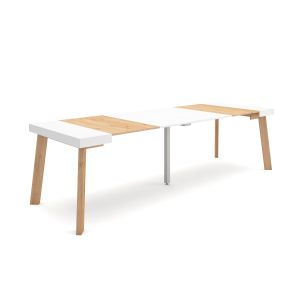 Mesa extensible, 58/302x90x73cm, roble y blanco, patas de madera rf3093