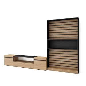 Muebles de salón para tv, 310x35x186cm, roble y negro rf2856