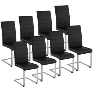 8 sillas de comedor ergonómicas y altas, forma de c, símil cuero negro