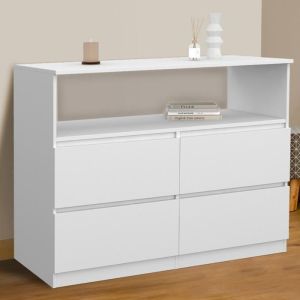 Cómoda blanca de 4 cajones con nicho - 100 cm