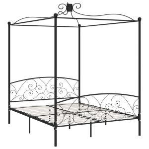 vidaXL estructura de cama con dosel metal negro 160x200 cm